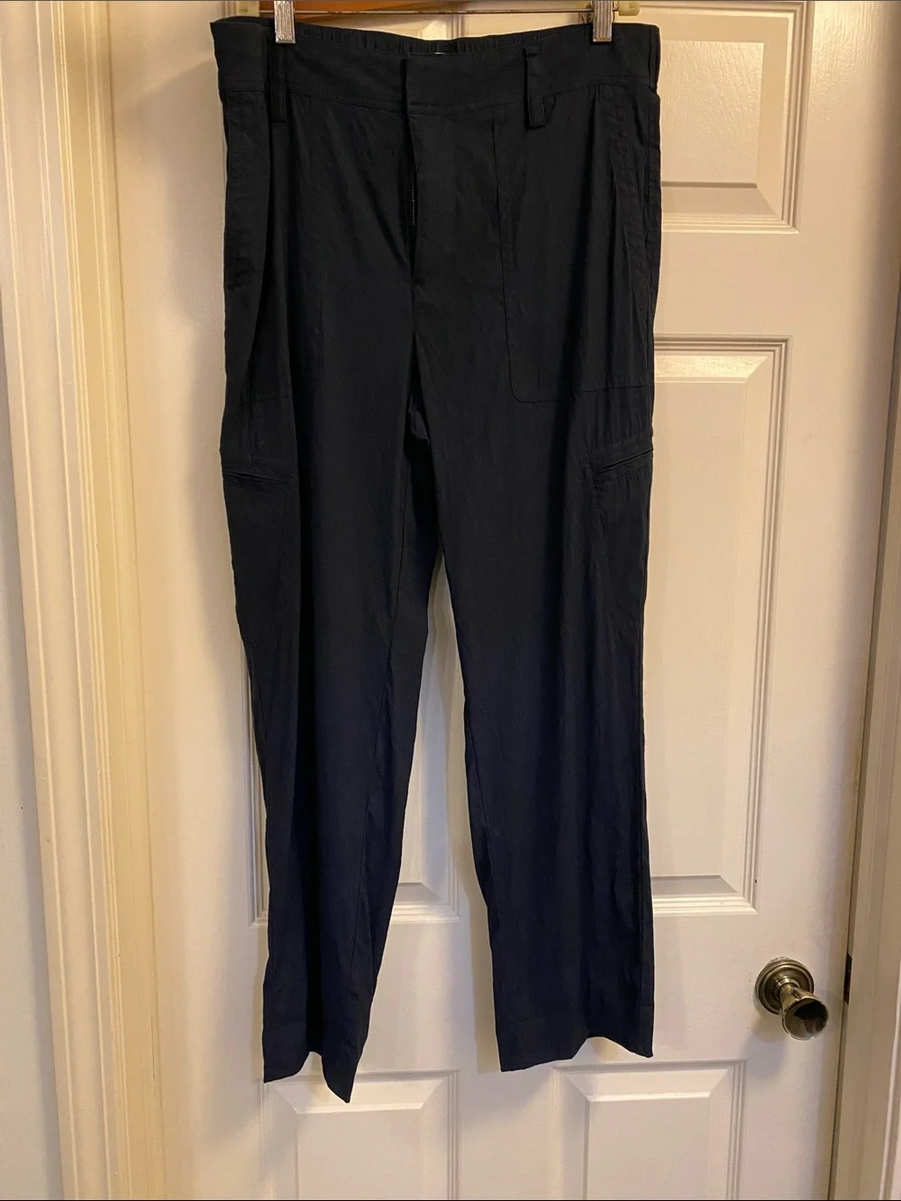 VINCE Wide-Leg High Rise Linen Navy Cargo Pants size Large